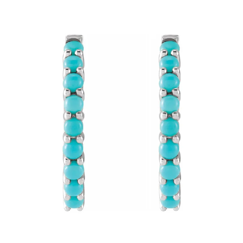 Modern Earrings for Women-14K Yellow or White Gold Turquoise Hinged Huggie Hoop Earrings, 2x12mm