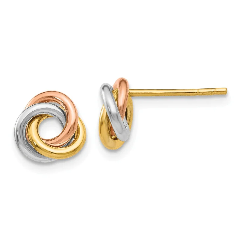 Ethnic Earrings for Women-8mm Tri-Color Love Knot Earrings in 14k Gold