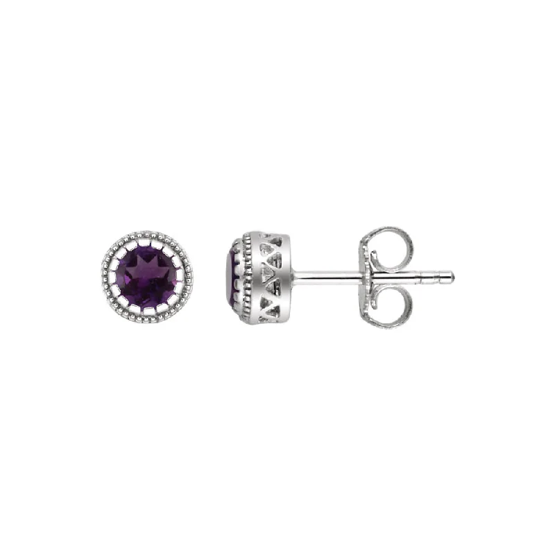 Stylish Earrings for Brides-Amethyst February Birthstone 8mm Stud Earrings in 14k White Gold