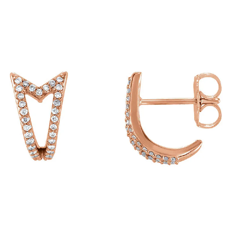 Statement Earrings for Women-7 x 10mm 14k Rose Gold 1/6 CTW (G-H, I1) Diamond Arrow J-Hoop Earrings