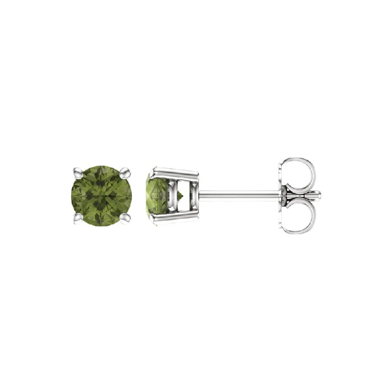 Simple Hoop Earrings for Women-5mm Round Peridot Stud Earrings in 14k White Gold