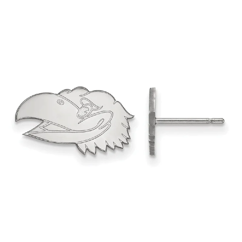 Round Hoop Earrings-14k White Gold University of Kansas XS Mascot Head Post Earrings