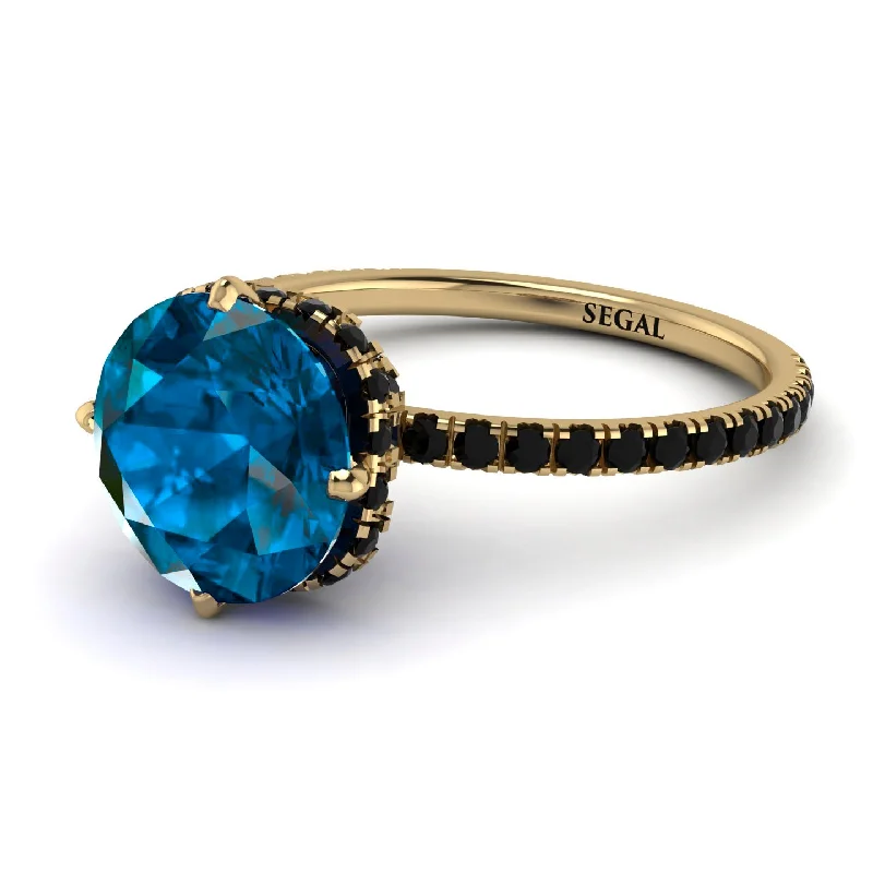 Modern Gold Wedding Bands-Double Hidden Halo Blue Topaz Engagement Ring - Angelina No. 507