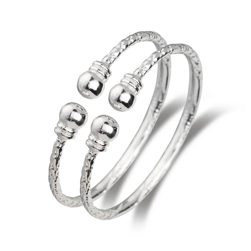 Stylish Bangles for Bridesmaids-Better Jewelry Ball w. Double Halo Ends .925 Sterling Silver West Indian Baby Bangles, 1 pair