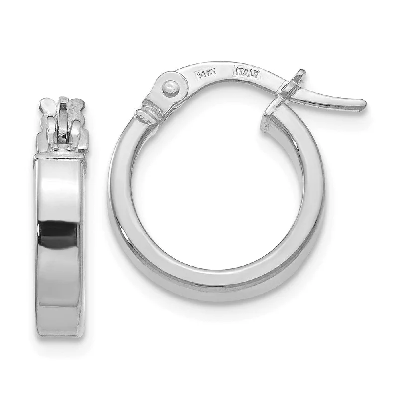 Silver Hoop Earrings-3mm x 13.5mm (1/2 Inch) Polished 14k White Gold Huggie Style Hoops