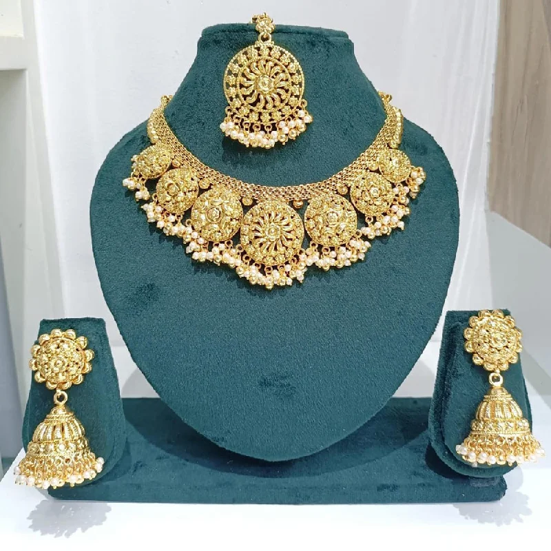 Handmade Gold Necklaces-Kavita Art Gold Plated Pearls Necklace Set