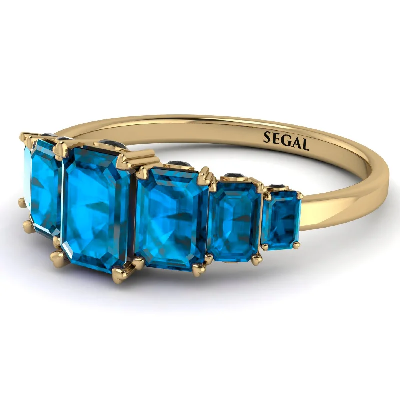 Beautiful Wedding Ring Sets-Emerald Cut Blue Topaz Ring With Hidden Black Diamonds - Brynlee No. 507