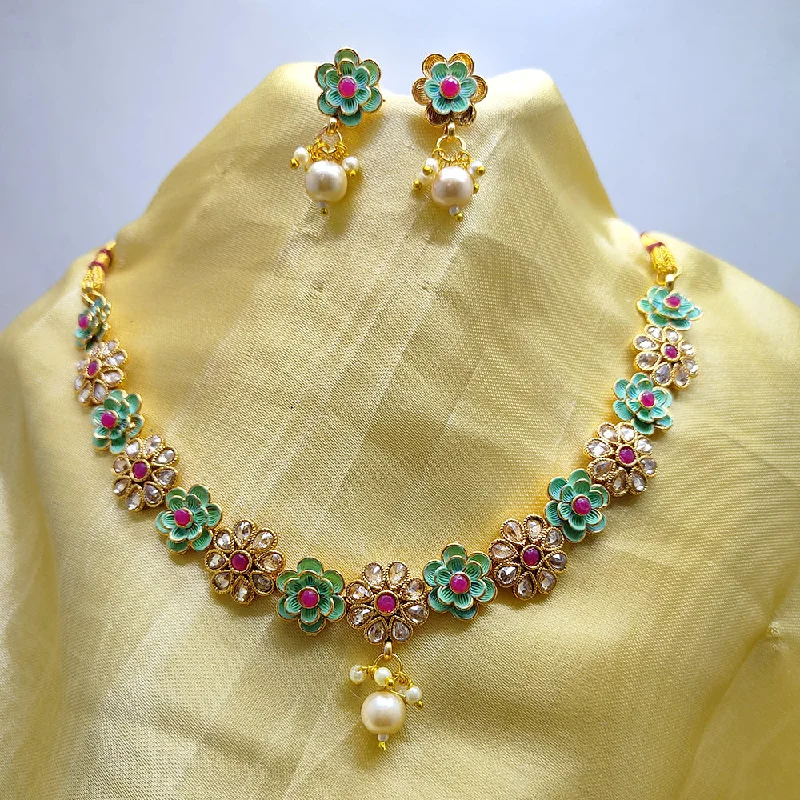 Customizable Gemstone Necklaces-Palak Art Gold Plated Crystal Stone Necklace Set