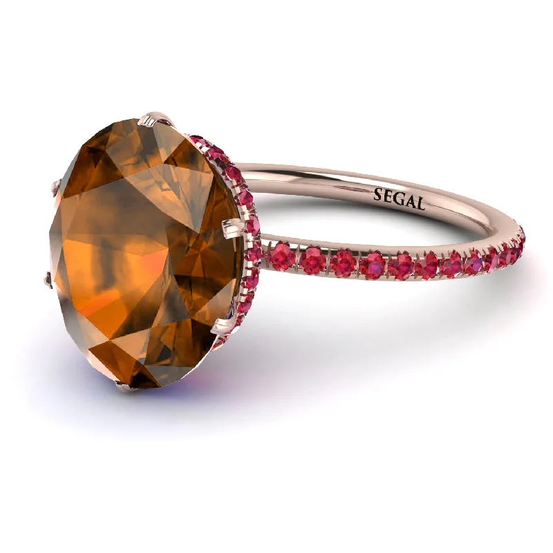 Elegant Engagement Rings-Hidden Halo Oval Brown Diamond Engagement Ring - Gemma No. 1111