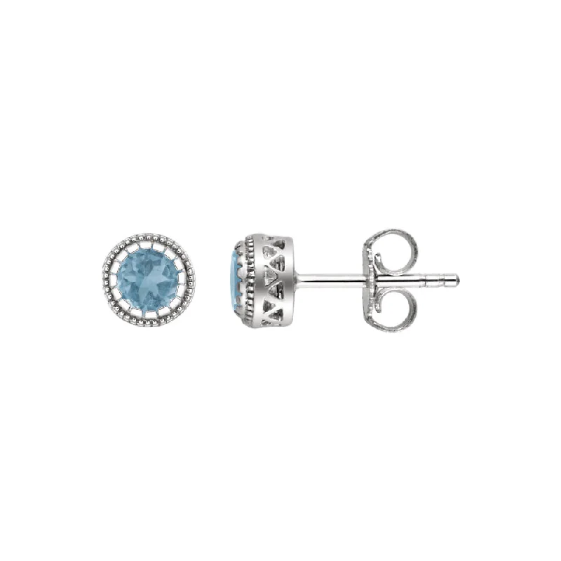 Chic Pearl Earrings-Blue Topaz December Birthstone 8mm Stud Earrings in 14k White Gold