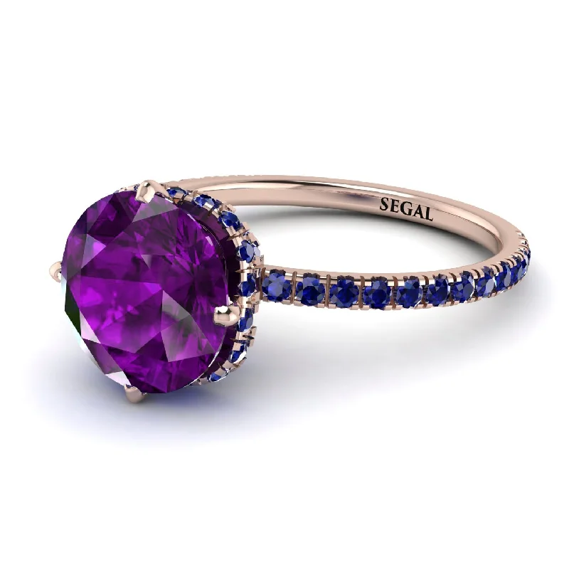 Fashionable Statement Rings-Double Hidden Halo Amethyst Engagement Ring - Angelina No. 314