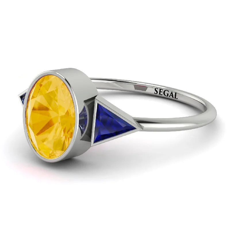 Designer Diamond Rings-Geometrical Bezel Citrine Ring - Trinity No. 615