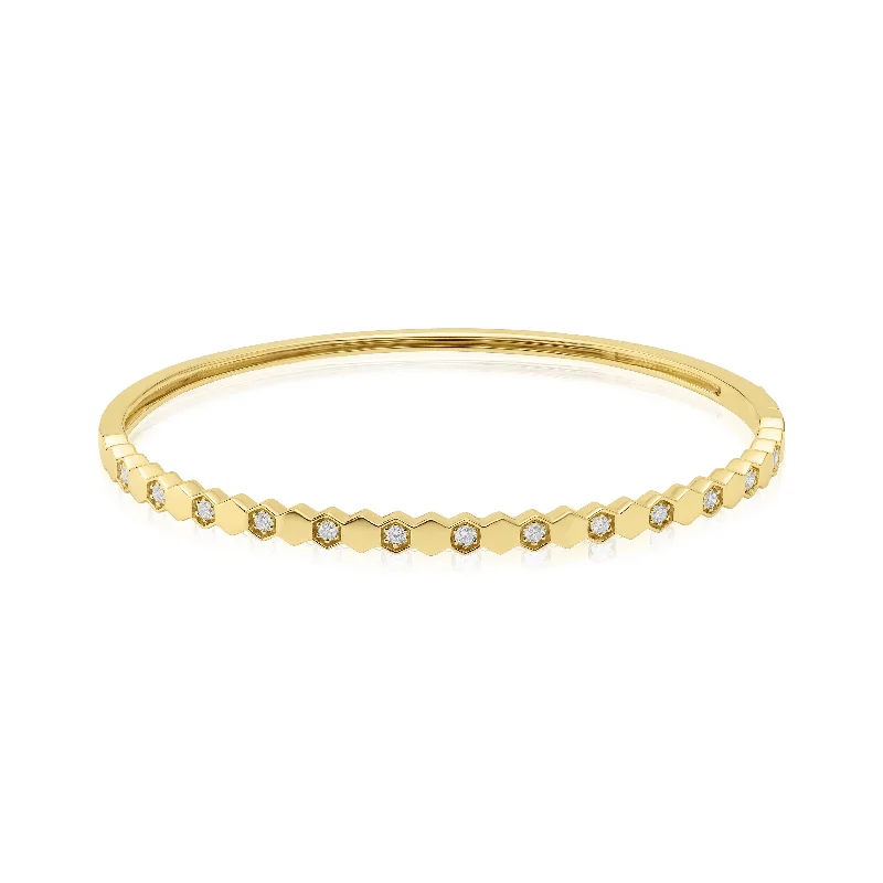 Designer Cuff Bracelets-Yellow Gold Diamond Bangle Bracelet