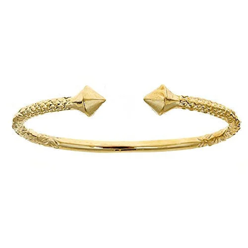 Custom Bangle Bracelets-Better Jewelry 14K Yellow Gold West Indian Bangle w. Thick Pyramid Ends