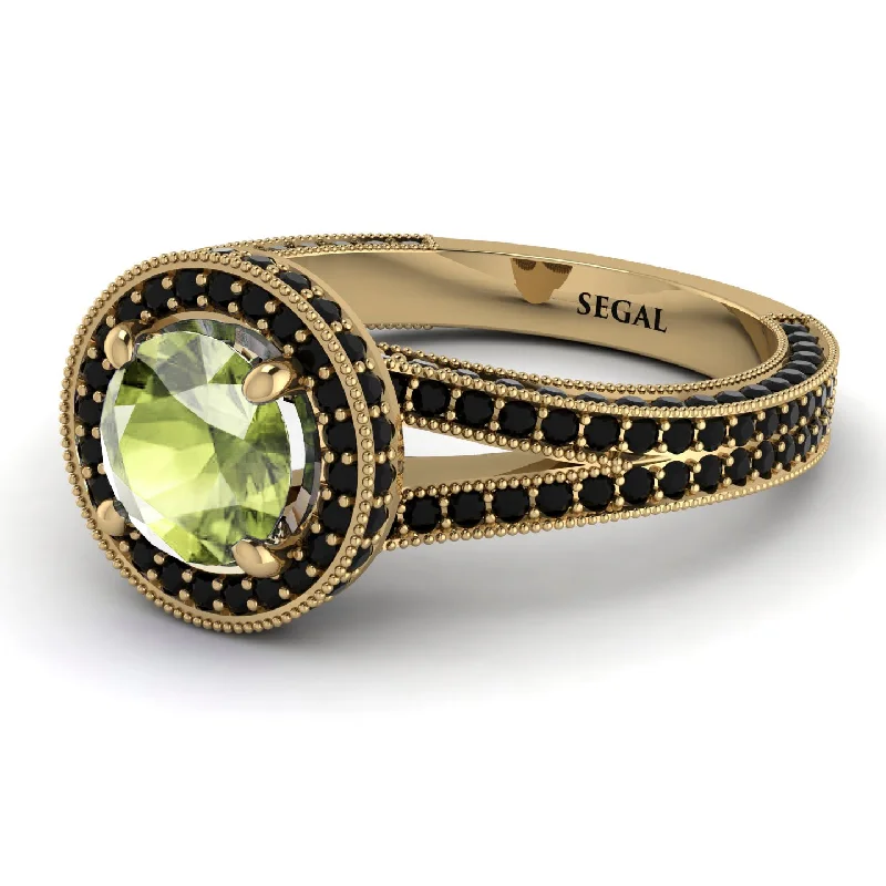 Luxury Wedding Ring Sets-Milgrain Round Peridot Engagement Ring - Payton No. 707