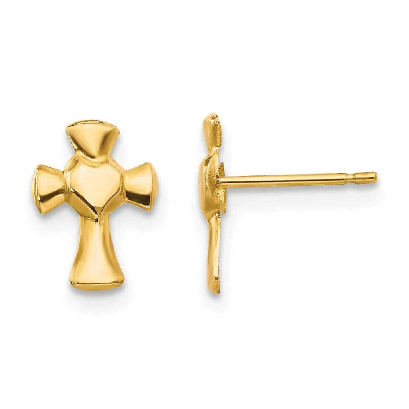 Long Dangle Earrings-Children's 14k Yellow Gold 10mm Pattee Heart Cross Post Earrings