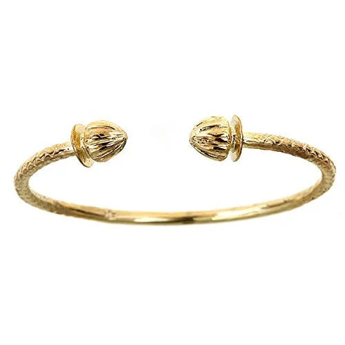 Vintage Wedding Bangles-Better Jewelry 10K Yellow Gold BABY West Indian Bangle w. Acorn Ends