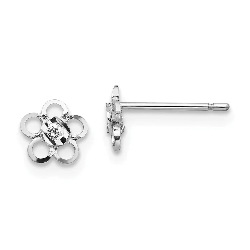 Simple Stud Earrings-Kids 14k White Gold & CZ 6mm Flower Post Earrings