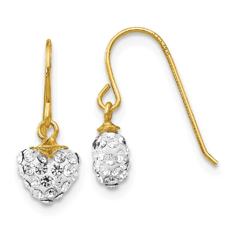 Unique Wedding Earrings-14k Yellow Gold Crystal Heart Dangle Earrings