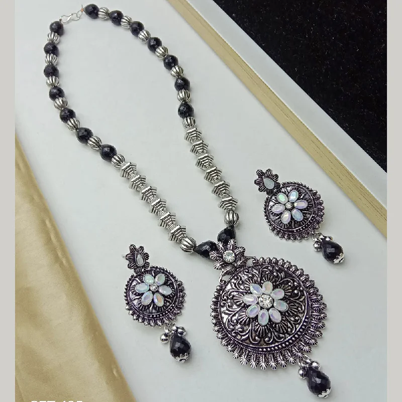 Stylish Statement Necklaces-SP Jewellery Oxidised Plated Crystal Stone Necklace Set