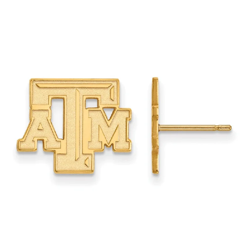 Trendy Gold Earrings-10k Yellow Gold Texas A&M University Small 'ATM' Post Earrings