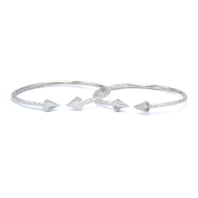 Handcrafted Gemstone Bangles-Better Jewelry Large Pyramid Ends .925 Sterling Silver West Indian Bangles, 1 pair