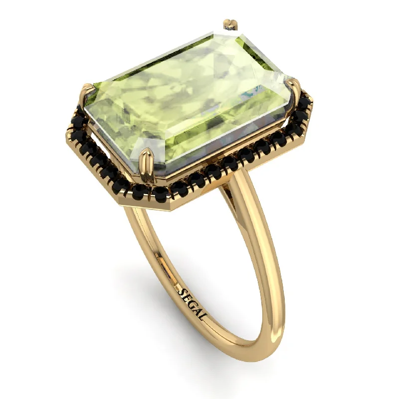 Stylish Solitaire Rings-Halo Emerald Cut Peridot Engagement Ring - Izabella No. 707