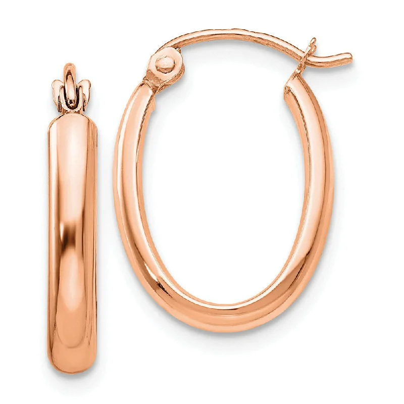 Round Drop Earrings-2.75mm x 19mm Polished 14k Rose Gold Domed Oval Tube Hoop Earrings