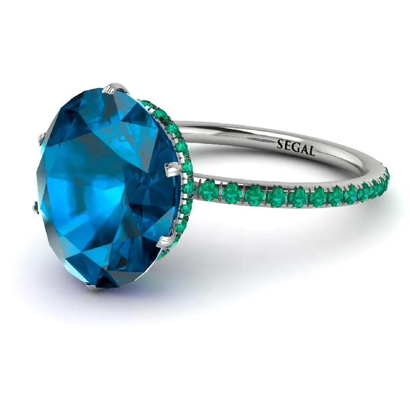 Unique Gold Engagement Rings-Hidden Halo Oval Blue Topaz Engagement Ring - Gemma No. 506