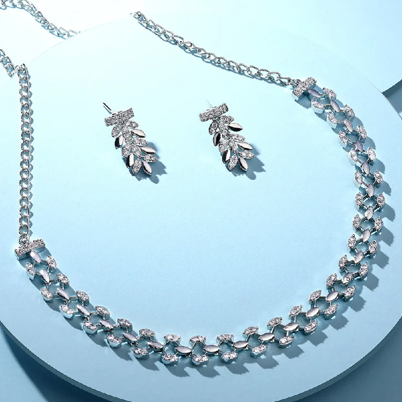 Unique Chain Necklaces-Asmitta Silver Plated AD Necklace Set