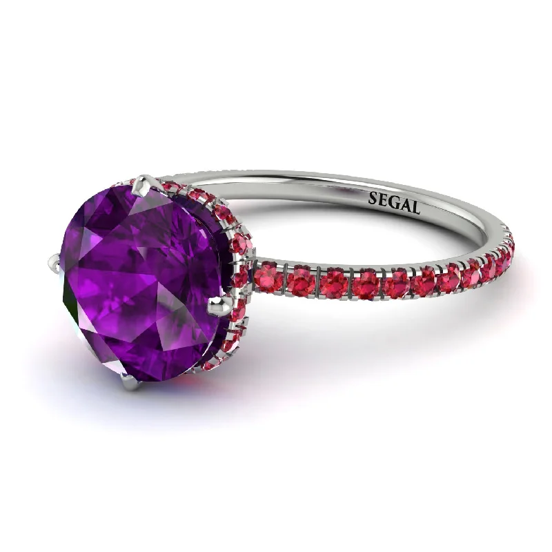 Luxury Engagement Rings-Double Hidden Halo Amethyst Engagement Ring - Angelina No. 312