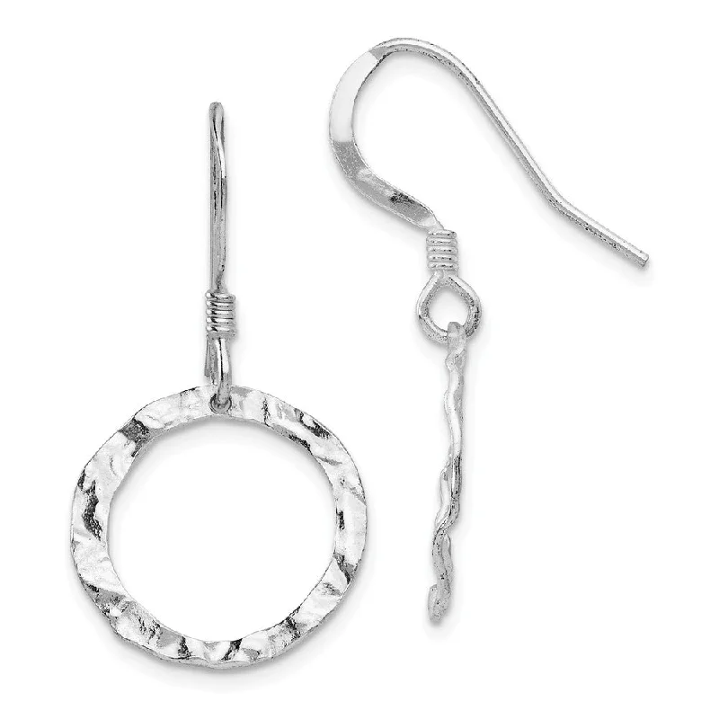 Artistic Earrings-16mm Textured Open Circle Dangle Earrings in Sterling Silver