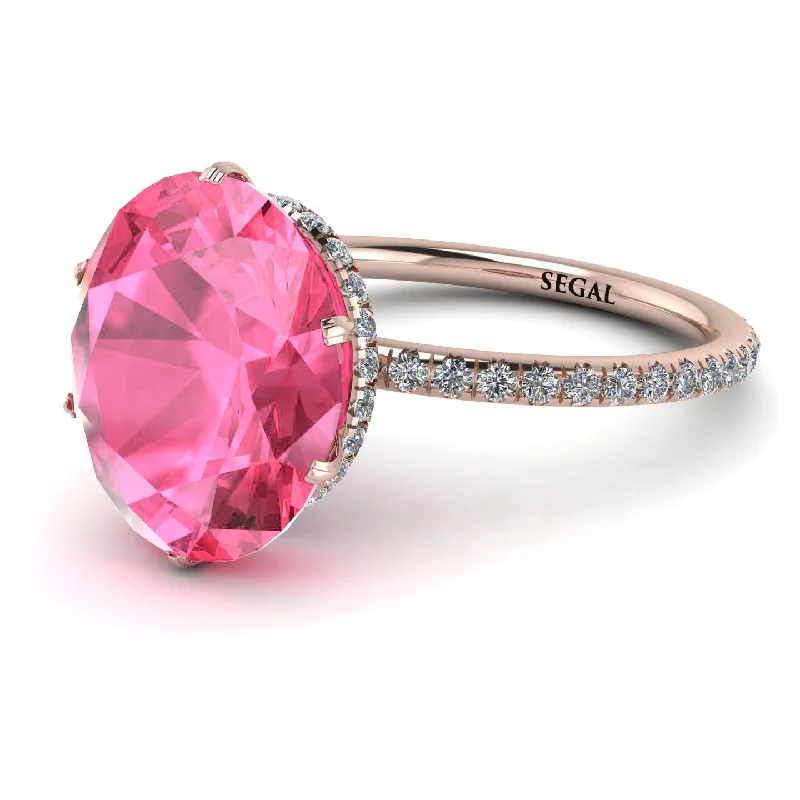 Dainty Silver Rings-Hidden Halo Oval Pink Moissanite Engagement Ring - Gemma No. 802