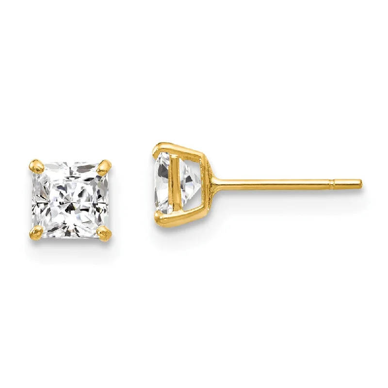 Custom Gold Earrings-4mm Princess Cubic Zirconia Stud Earrings in 14k Yellow Gold