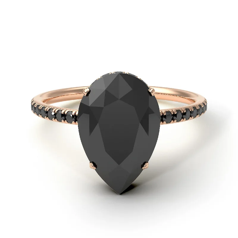 Solitaire Diamond Rings-Hidden Halo Elegant Pear black diamond Engagement Ring - Ariel No. 38