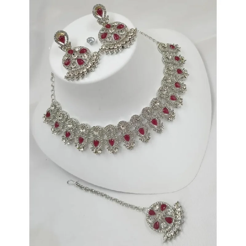 Fashionable Heart Shaped Necklaces-Akruti Collection Silver Plated Austrian Stone Choker Necklace Set