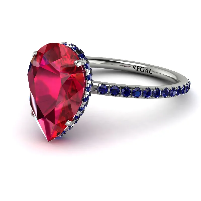 Unique Diamond Rings-Hidden Halo Elegant Pear Ruby Engagement Ring - Ariel No. 72