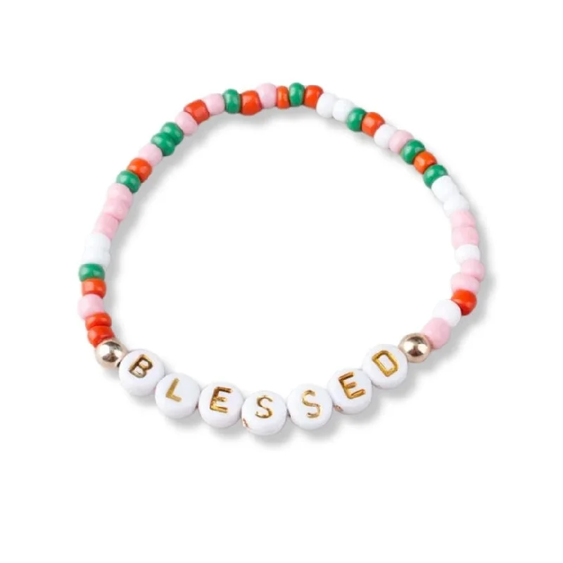 Classic Cuff Bracelets-Blessed  Holiday Beaded Friendship Stretch Bracelets