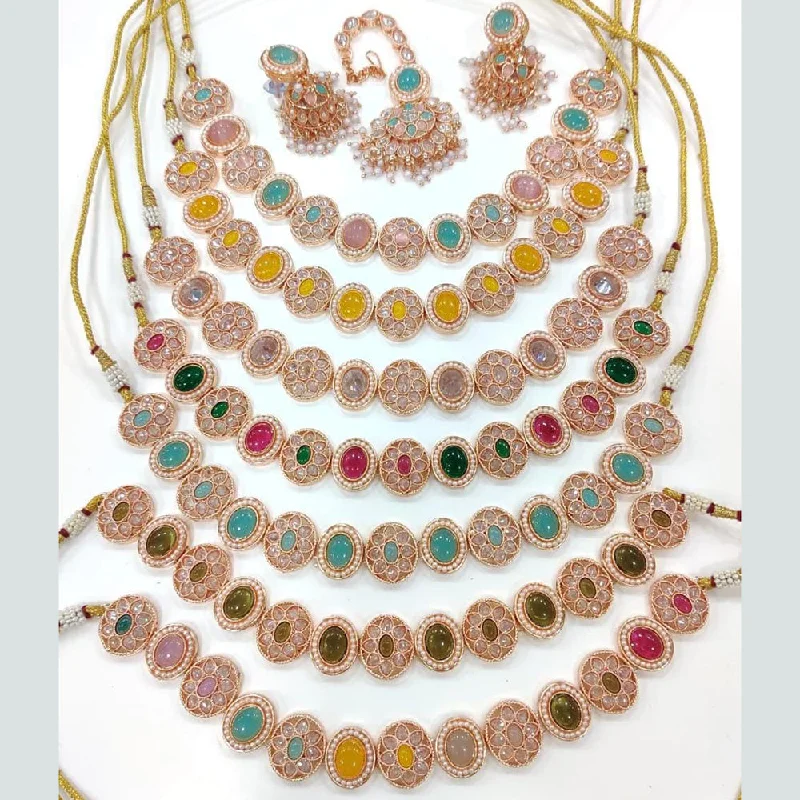 Handmade Gold Necklaces-Manisha Jewellery Gold Plated Crystal Stone Necklace Set (1 Piece Only)