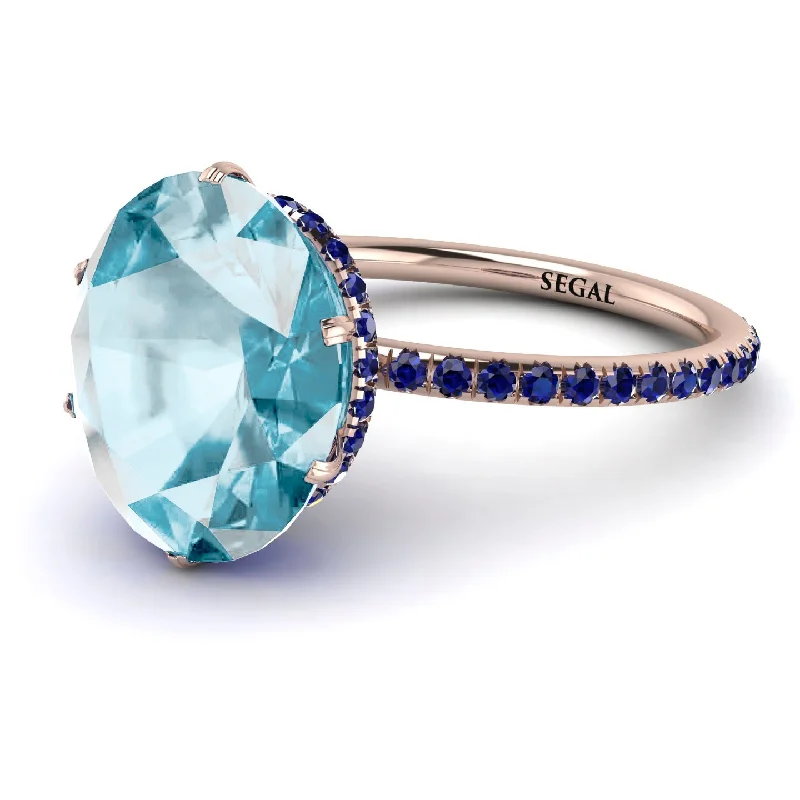 Stylish Solitaire Rings-Hidden Halo Oval Aquamarine Engagement Ring - Gemma No. 414