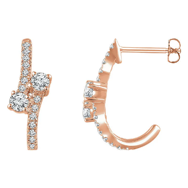 Gold Plated Earrings-7 x 19mm 14k Rose Gold 5/8 CTW (H-I, I1) Diamond Two-Stone Earrings