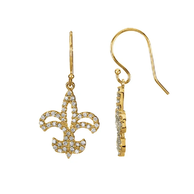 Classic Gold Earrings-1/2 cttw Diamond Fleur-De-Lis Earrings in 14k Yellow Gold