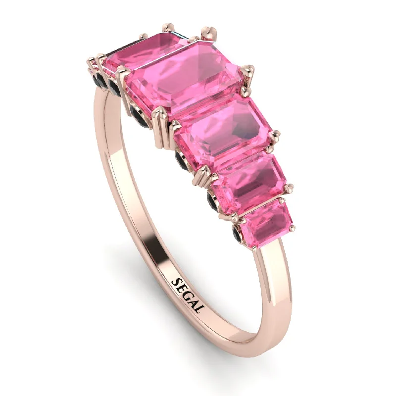 Luxury Wedding Rings for Women-Emerald Cut Pink Moissanite Ring With Hidden Black Diamonds - Brynlee No. 808