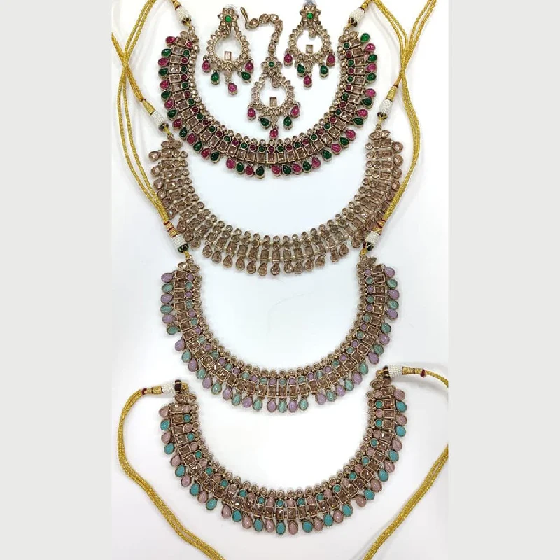 Beautiful Vintage Necklaces-Manisha Jewellery Gold Plated Crystal Stone And Beads Necklace Set (1 Piece Only)