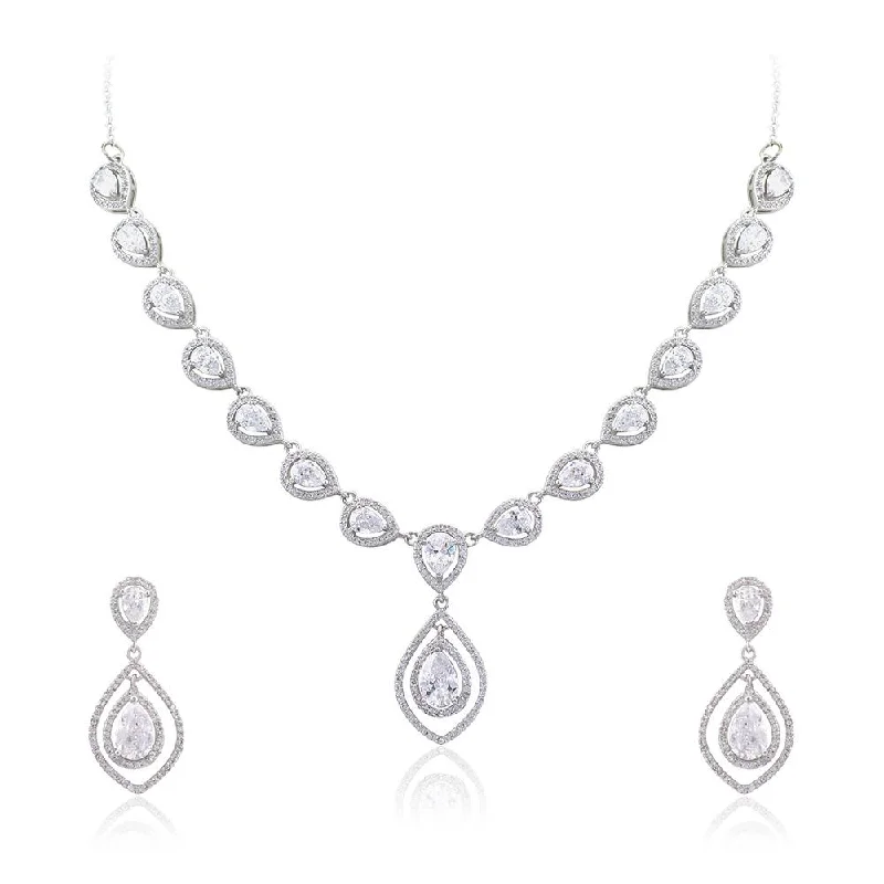 Luxury Gold Necklaces-21 Nicole Jewellery Rhodium Plated Cubic Zirconia Necklace Set  - NL269