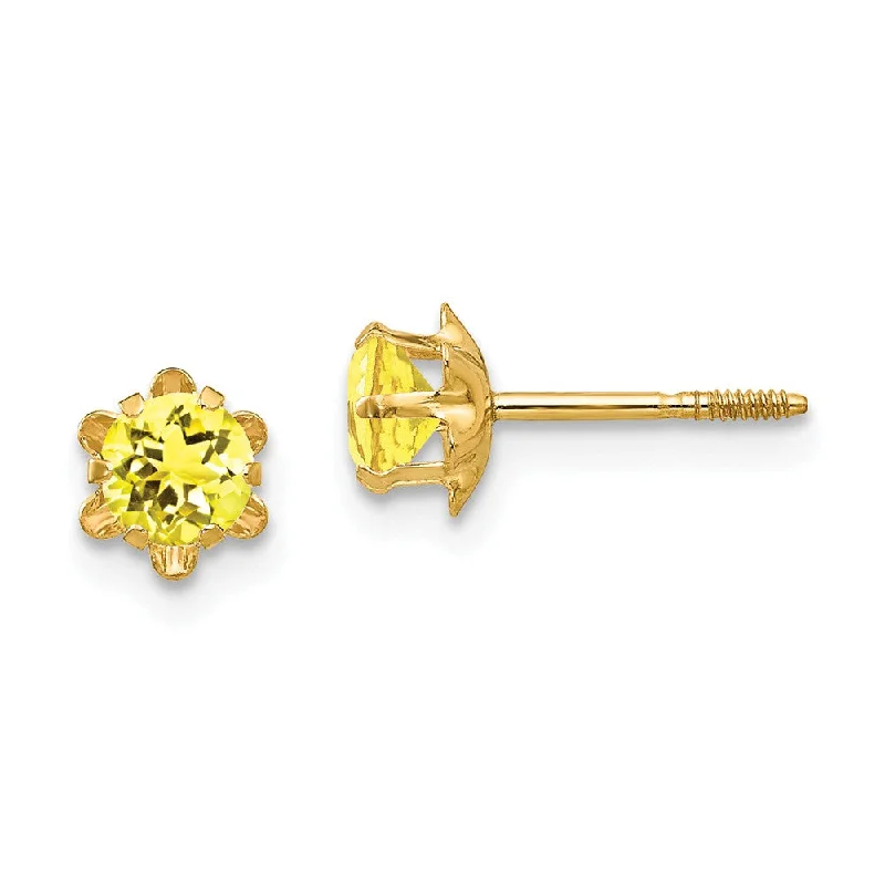 Simple Pearl Earrings-Kids 4mm Synthetic Citrine Screw Back Stud Earrings 14k Yellow Gold