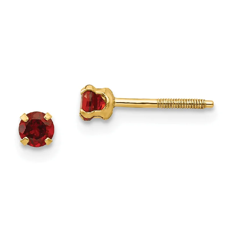 Diamond Stud Earrings-Kids 3mm Garnet Screw Back Stud Earrings in 14k Yellow Gold