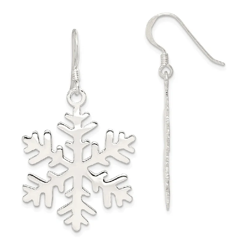 Artistic Pearl Earrings-Sterling Silver Polished and Full Snowflake Dangle Earrings - 1 Inch