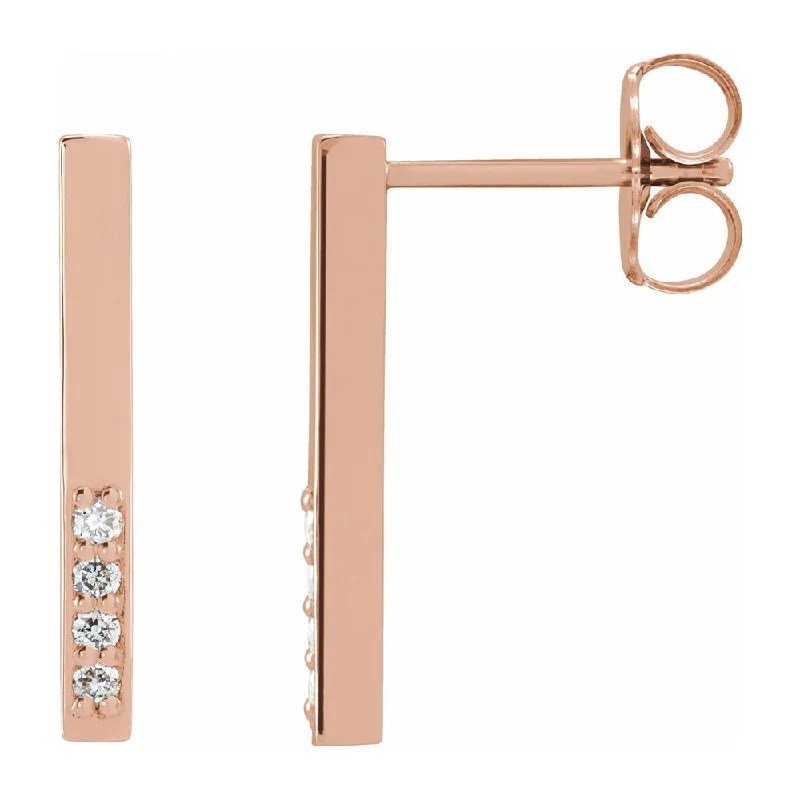 Large Gemstone Earrings-14K White, Yellow or Rose Gold & Diamond Bar Drop Earrings, 2x17mm