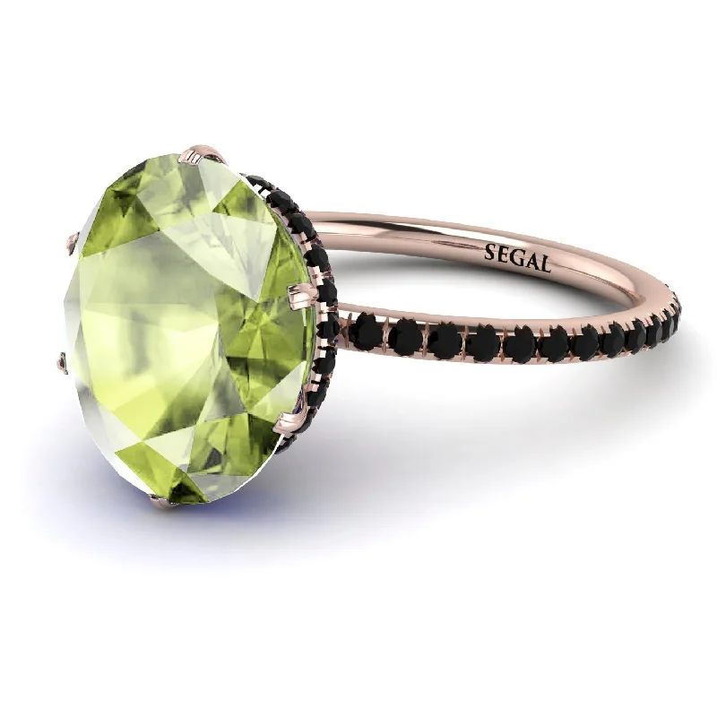 Vintage Diamond Rings-Hidden Halo Oval Peridot Engagement Ring - Gemma No. 708